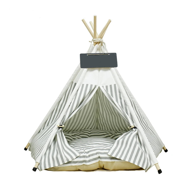 Portable Pet Teepee Tent Bed – Cozy Indoor & Outdoor Cat & Dog House with Plush Cushion