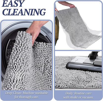 Ultra-Absorbent Dog Door Mat – Washable Chenille Mud Rug with Waterproof Non-Slip Backing (31" × 20", Navy Blue)