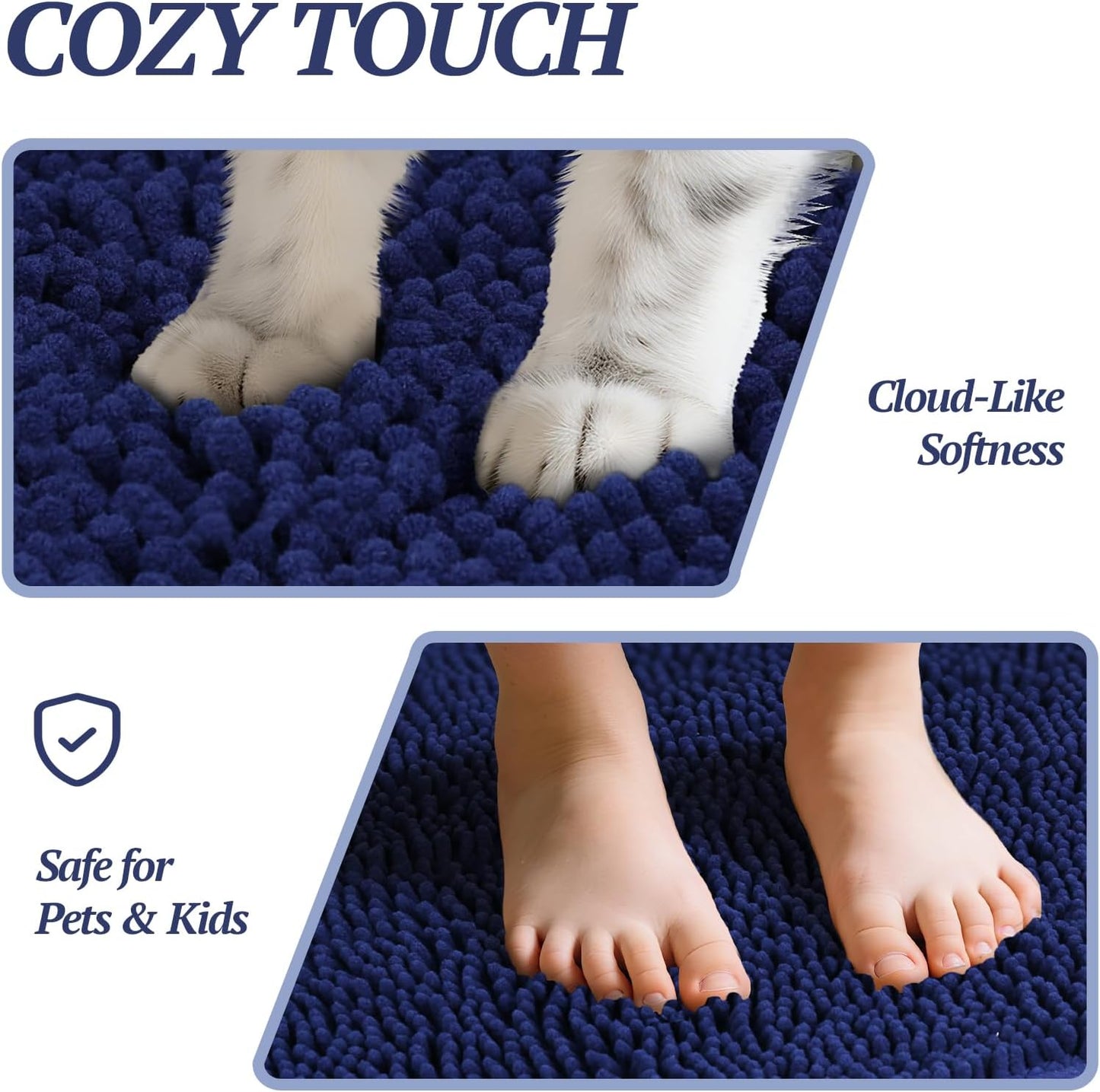 Ultra-Absorbent Dog Door Mat – Washable Chenille Mud Rug with Waterproof Non-Slip Backing (31" × 20", Navy Blue)