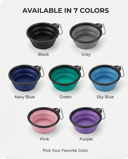 Collapsible Travel Dog Bowls (2-Pack) – BPA-Free Foldable Silicone Pet Food & Water Bowls with Carabiners
