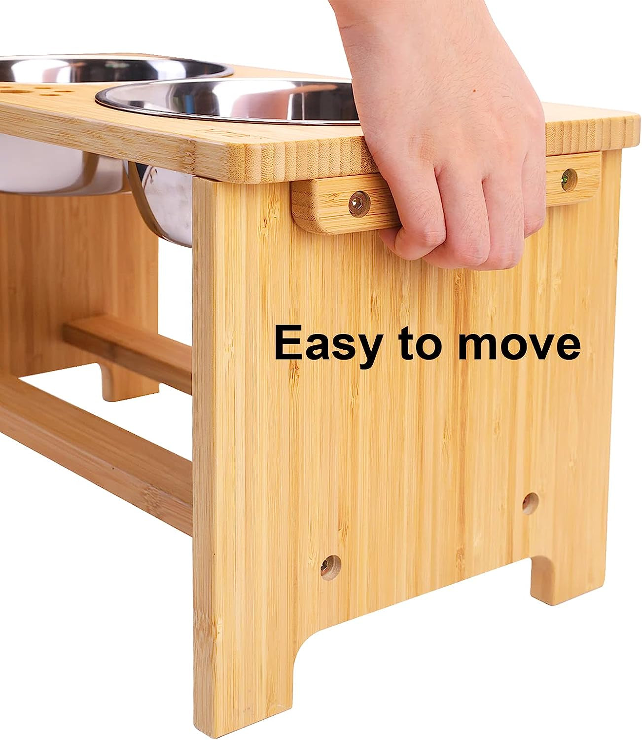 Elevated Bamboo Dog Bowl Stand with 2 Stainless Steel Bowls – Raised Pet Feeder for Small, Medium & Large Dogs