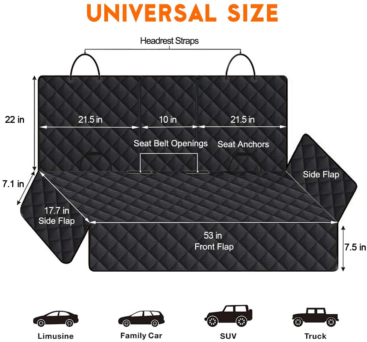 Waterproof Dog Car Seat Cover – Non-Slip Back Seat Protector for Cars, SUVs & Trucks (53" × 47", Black)
