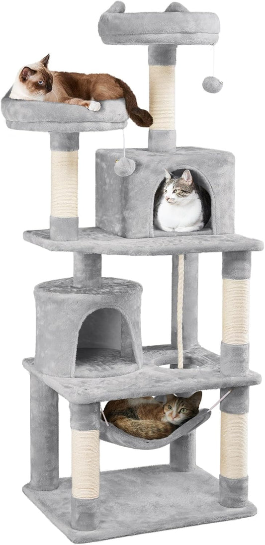 62.5" Multi-Level Cat Tree Tower with Condo, Hammock, Scratching Posts & Plush Perches – Light Gray