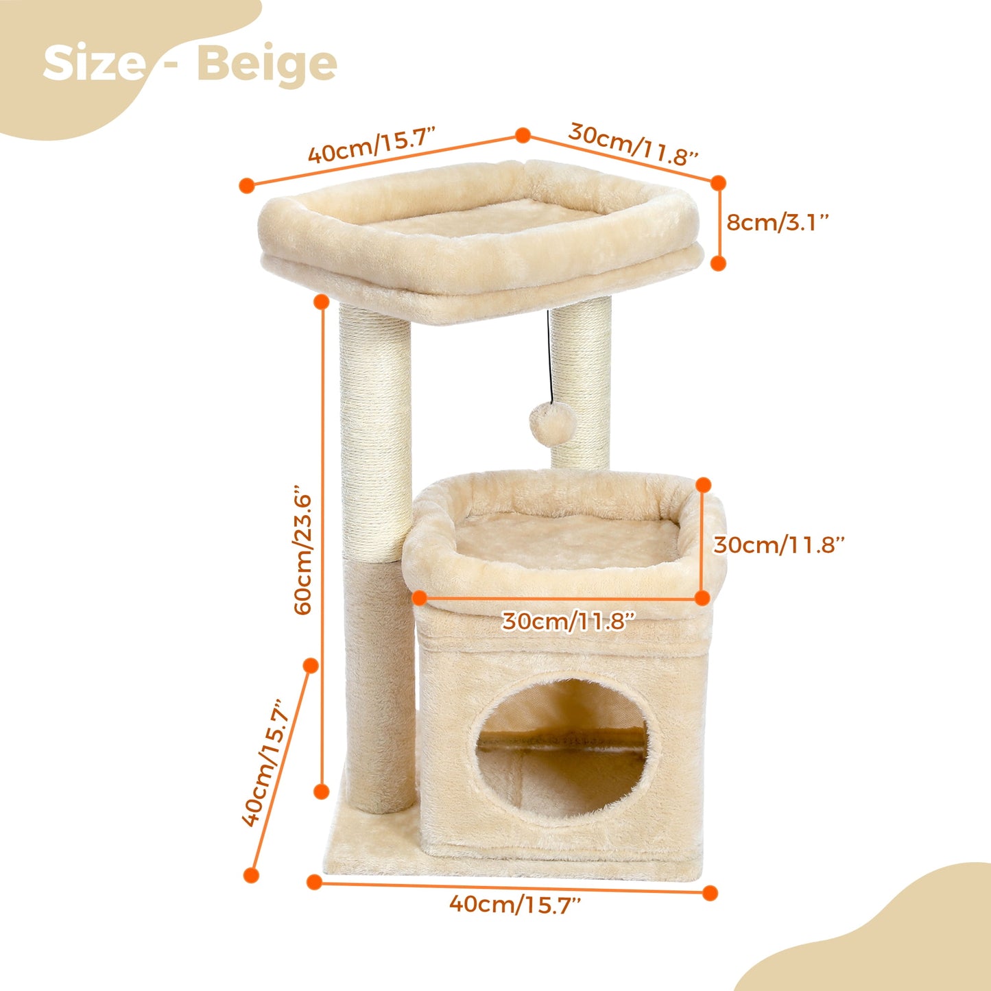 27" Plush Cat Tree with Cozy Condo, Scratching Posts & Top Perch for Medium Cats