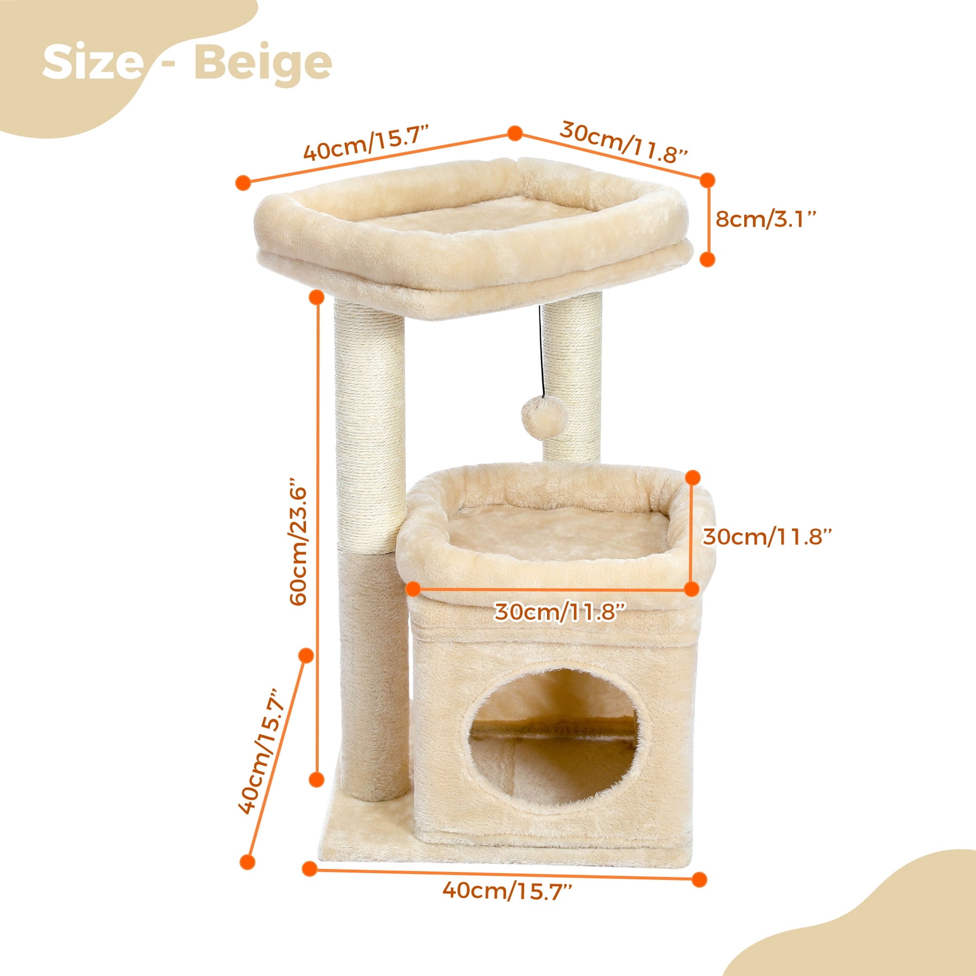 27" Plush Cat Tree with Cozy Condo, Scratching Posts & Top Perch for Medium Cats