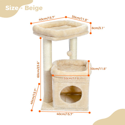 27" Plush Cat Tree with Cozy Condo, Scratching Posts & Top Perch for Medium Cats