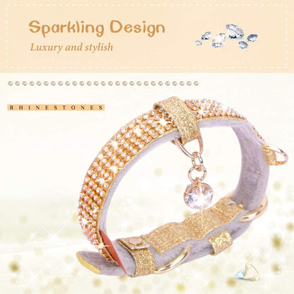 Luxury Rhinestone Pet Collar – Premium PU Leather Adjustable Dog & Cat Collar with Crystal Pendant