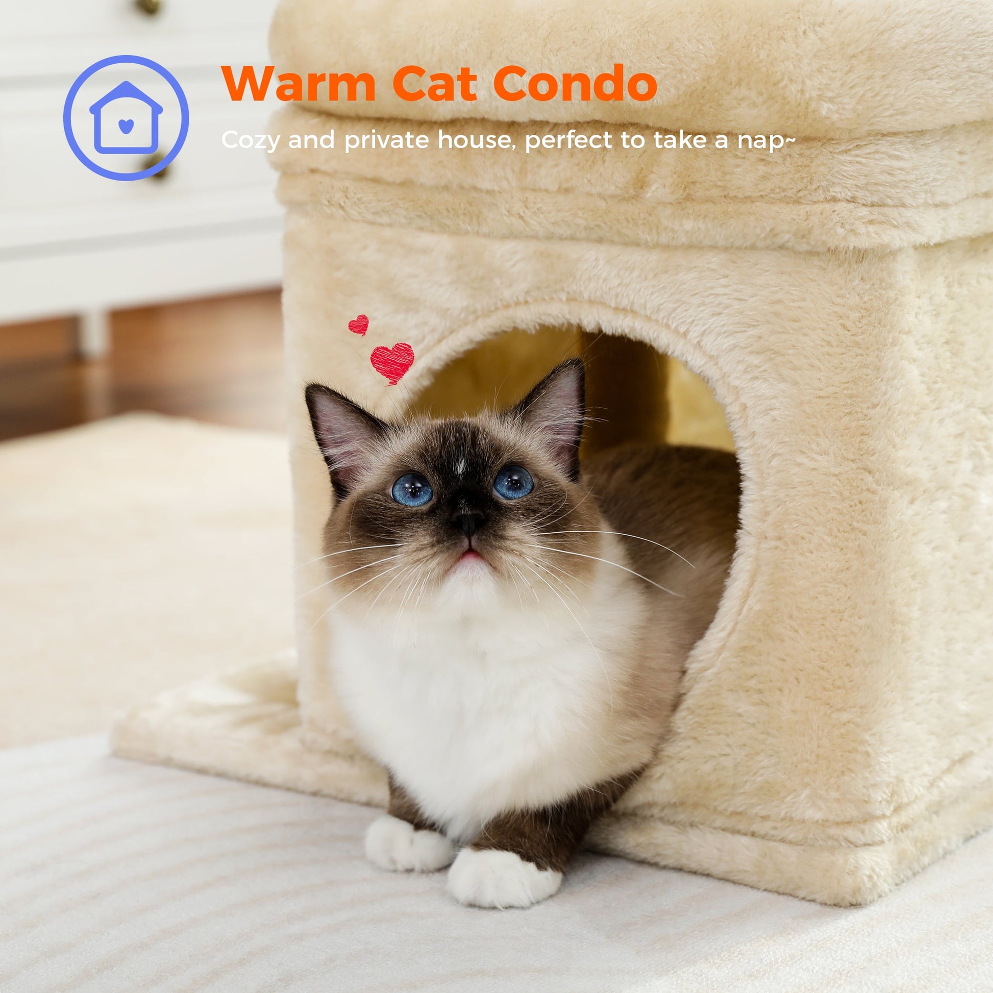 27" Plush Cat Tree with Cozy Condo, Scratching Posts & Top Perch for Medium Cats