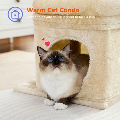 27" Plush Cat Tree with Cozy Condo, Scratching Posts & Top Perch for Medium Cats