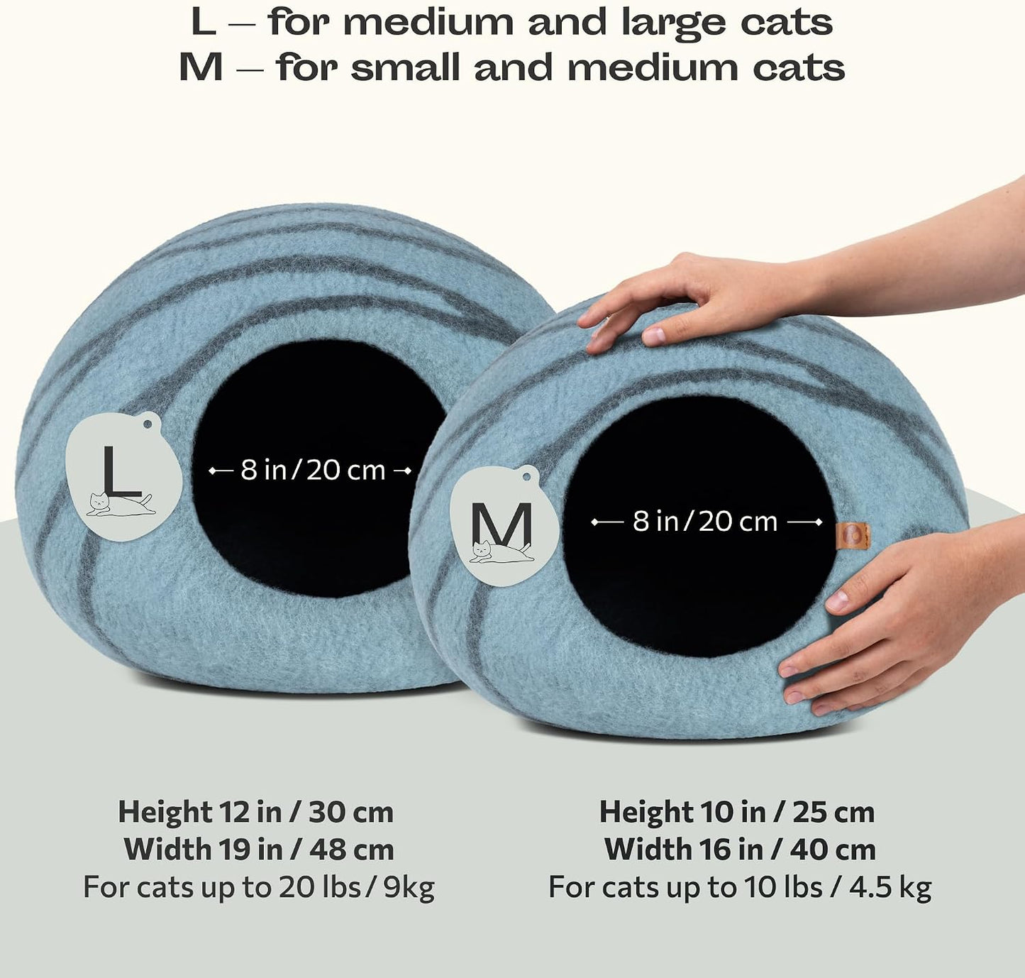 Handmade Merino Wool Cat Cave Bed – Premium Felt Cat Hideaway for Indoor Cats (Aquamarine)