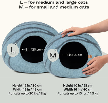 Handmade Merino Wool Cat Cave Bed – Premium Felt Cat Hideaway for Indoor Cats (Aquamarine)