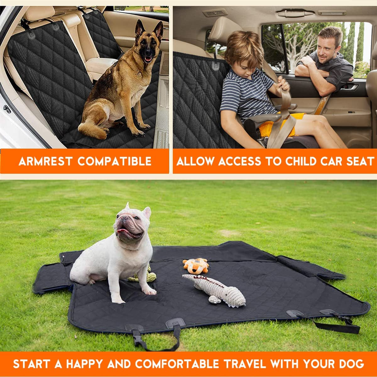 Waterproof Dog Car Seat Cover – Non-Slip Back Seat Protector for Cars, SUVs & Trucks (53" × 47", Black)