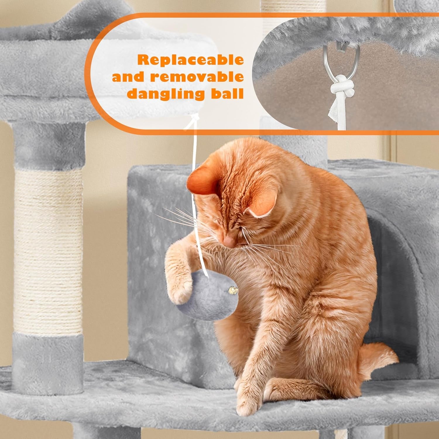 62.5" Multi-Level Cat Tree Tower with Condo, Hammock, Scratching Posts & Plush Perches – Light Gray
