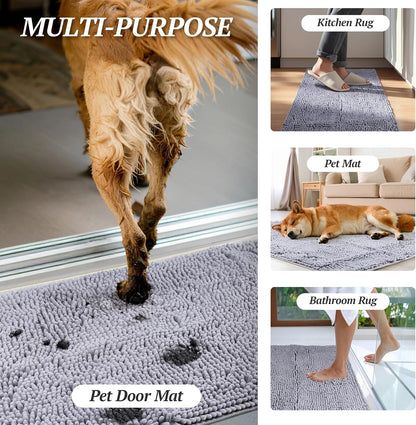 Ultra-Absorbent Dog Door Mat – Washable Chenille Mud Rug with Waterproof Non-Slip Backing (31" × 20", Navy Blue)