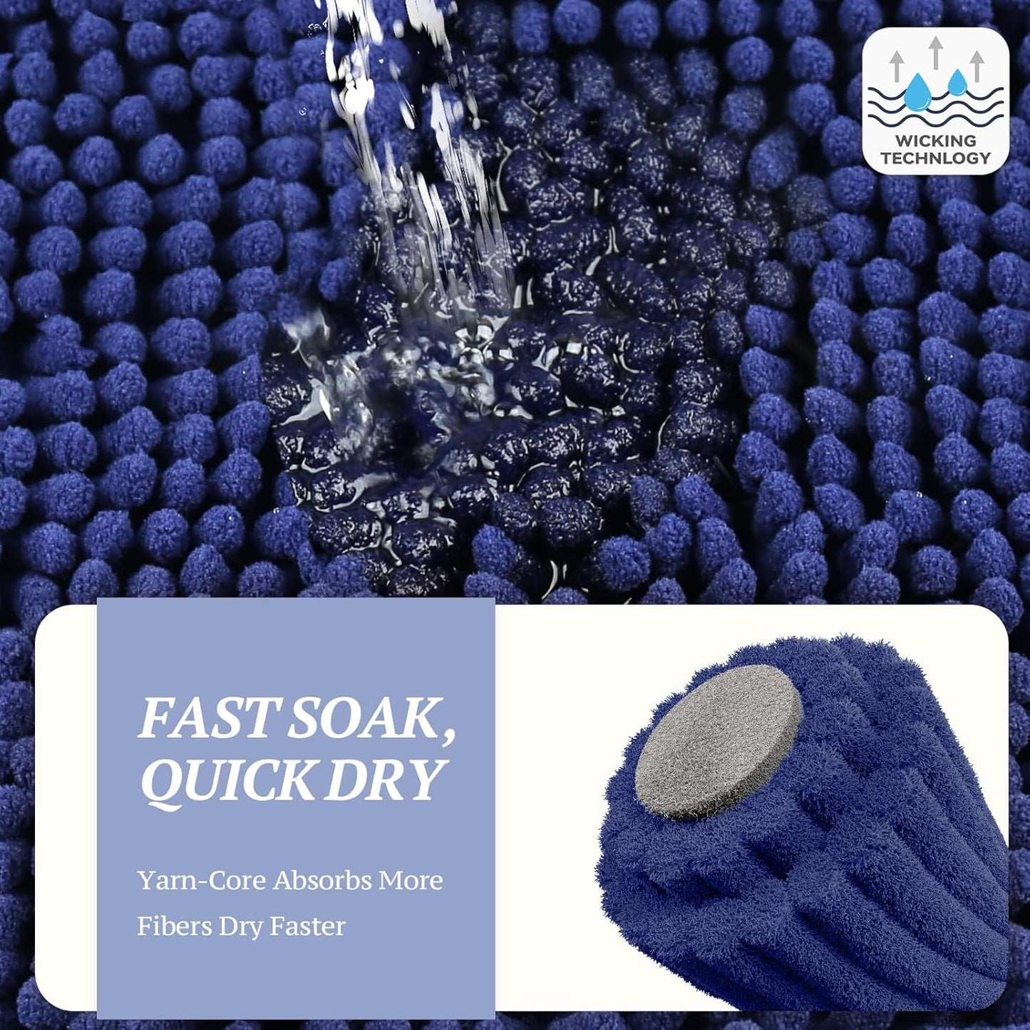 Ultra-Absorbent Dog Door Mat – Washable Chenille Mud Rug with Waterproof Non-Slip Backing (31" × 20", Navy Blue)