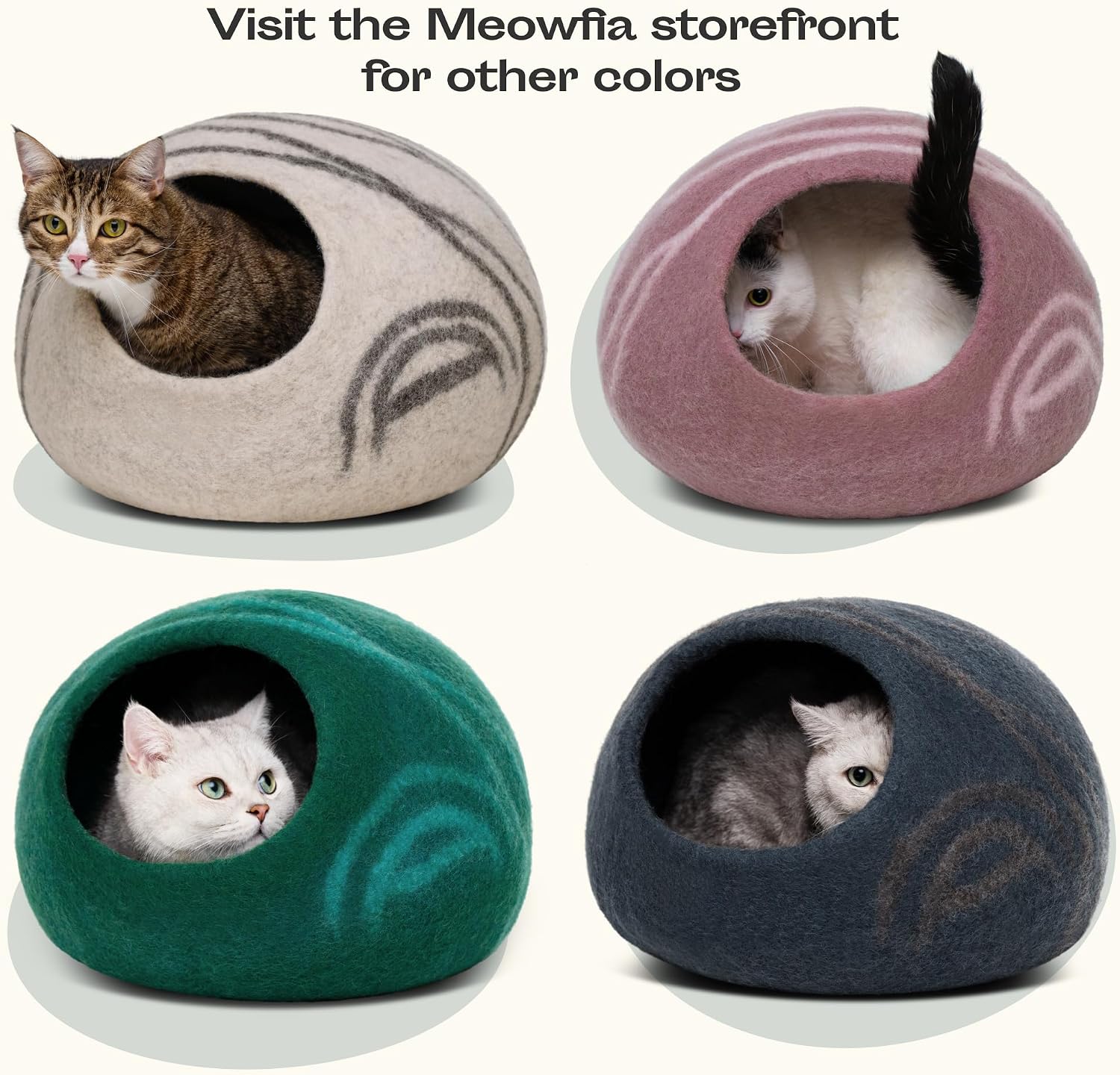 Handmade Merino Wool Cat Cave Bed – Premium Felt Cat Hideaway for Indoor Cats (Aquamarine)