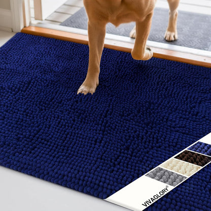 Ultra-Absorbent Dog Door Mat – Washable Chenille Mud Rug with Waterproof Non-Slip Backing (31" × 20", Navy Blue)