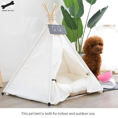 Portable Pet Teepee Tent Bed – Cozy Indoor & Outdoor Cat & Dog House with Plush Cushion