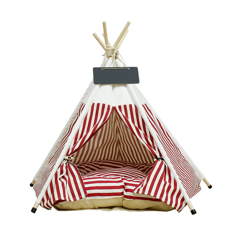 Portable Pet Teepee Tent Bed – Cozy Indoor & Outdoor Cat & Dog House with Plush Cushion