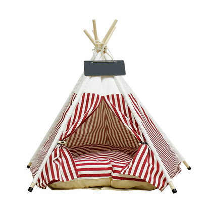 Portable Pet Teepee Tent Bed – Cozy Indoor & Outdoor Cat & Dog House with Plush Cushion