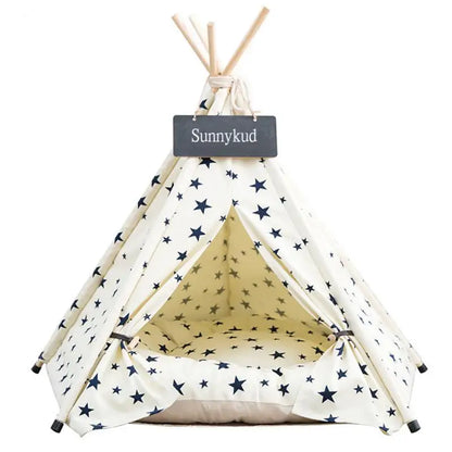 Portable Pet Teepee Tent Bed – Cozy Indoor & Outdoor Cat & Dog House with Plush Cushion