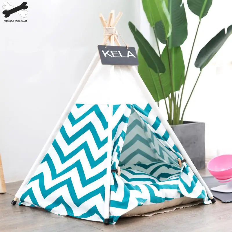 Portable Pet Teepee Tent Bed – Cozy Indoor & Outdoor Cat & Dog House with Plush Cushion