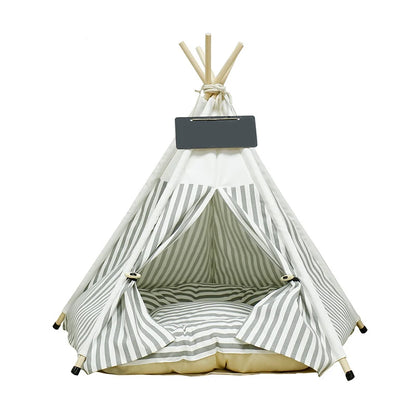 Portable Pet Teepee Tent Bed – Cozy Indoor & Outdoor Cat & Dog House with Plush Cushion