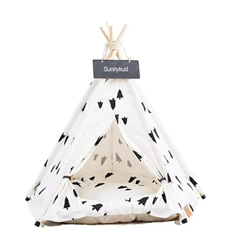 Portable Pet Teepee Tent Bed – Cozy Indoor & Outdoor Cat & Dog House with Plush Cushion