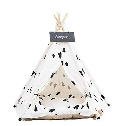 Portable Pet Teepee Tent Bed – Cozy Indoor & Outdoor Cat & Dog House with Plush Cushion