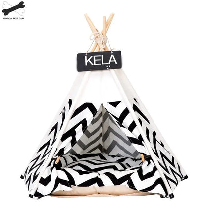 Portable Pet Teepee Tent Bed – Cozy Indoor & Outdoor Cat & Dog House with Plush Cushion