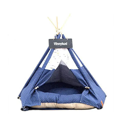 Portable Pet Teepee Tent Bed – Cozy Indoor & Outdoor Cat & Dog House with Plush Cushion