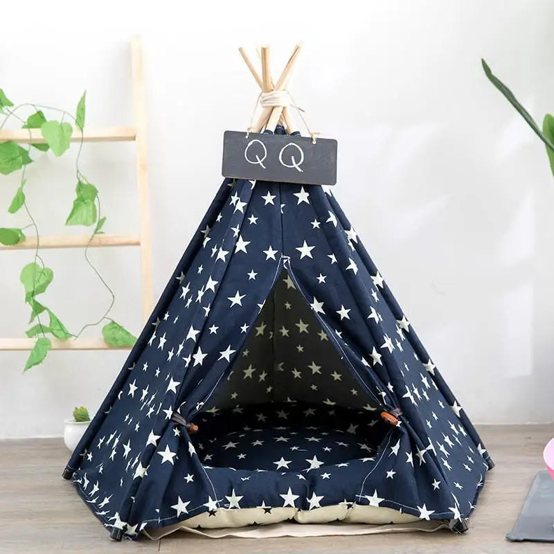 Portable Pet Teepee Tent Bed – Cozy Indoor & Outdoor Cat & Dog House with Plush Cushion