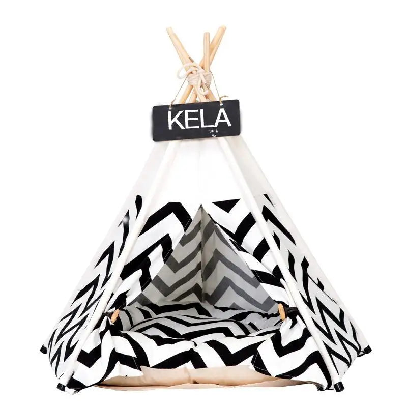Portable Pet Teepee Tent Bed – Cozy Indoor & Outdoor Cat & Dog House with Plush Cushion