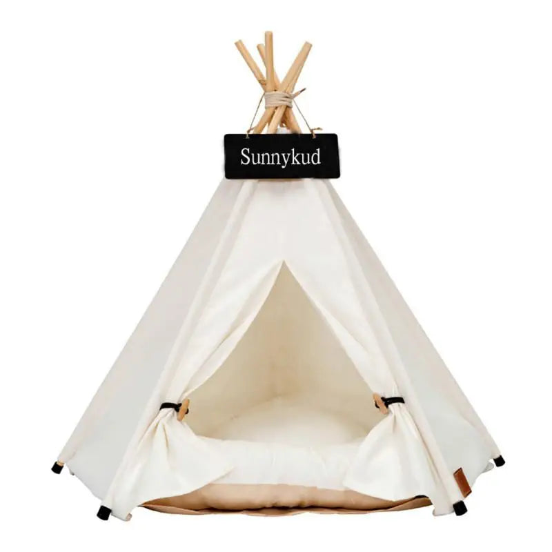 Portable Pet Teepee Tent Bed – Cozy Indoor & Outdoor Cat & Dog House with Plush Cushion
