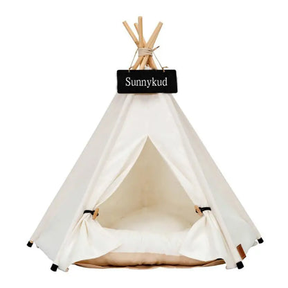 Portable Pet Teepee Tent Bed – Cozy Indoor & Outdoor Cat & Dog House with Plush Cushion