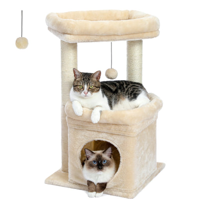 27" Plush Cat Tree with Cozy Condo, Scratching Posts & Top Perch for Medium Cats