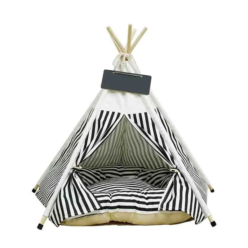 Portable Pet Teepee Tent Bed – Cozy Indoor & Outdoor Cat & Dog House with Plush Cushion