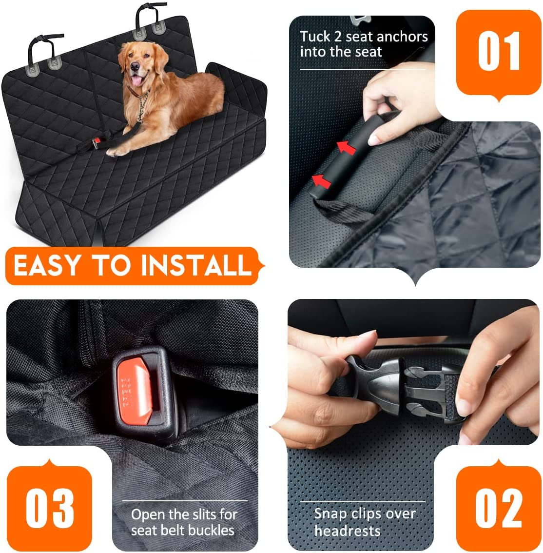 Waterproof Dog Car Seat Cover – Non-Slip Back Seat Protector for Cars, SUVs & Trucks (53" × 47", Black)