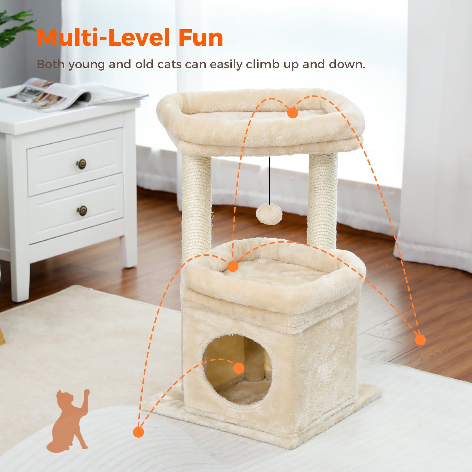 27" Plush Cat Tree with Cozy Condo, Scratching Posts & Top Perch for Medium Cats
