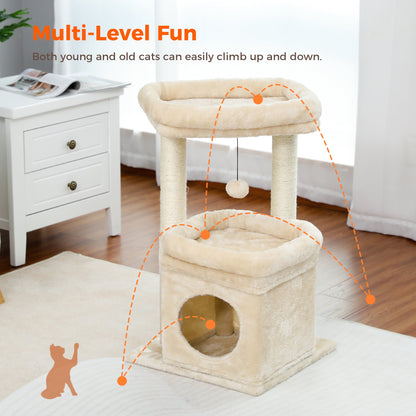 27" Plush Cat Tree with Cozy Condo, Scratching Posts & Top Perch for Medium Cats