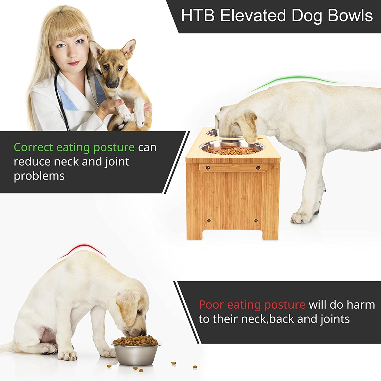 Elevated Bamboo Dog Bowl Stand with 2 Stainless Steel Bowls – Raised Pet Feeder for Small, Medium & Large Dogs