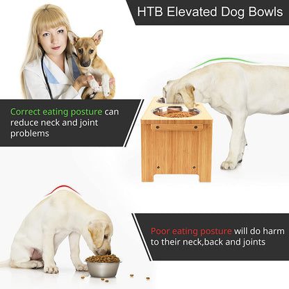 Elevated Bamboo Dog Bowl Stand with 2 Stainless Steel Bowls – Raised Pet Feeder for Small, Medium & Large Dogs