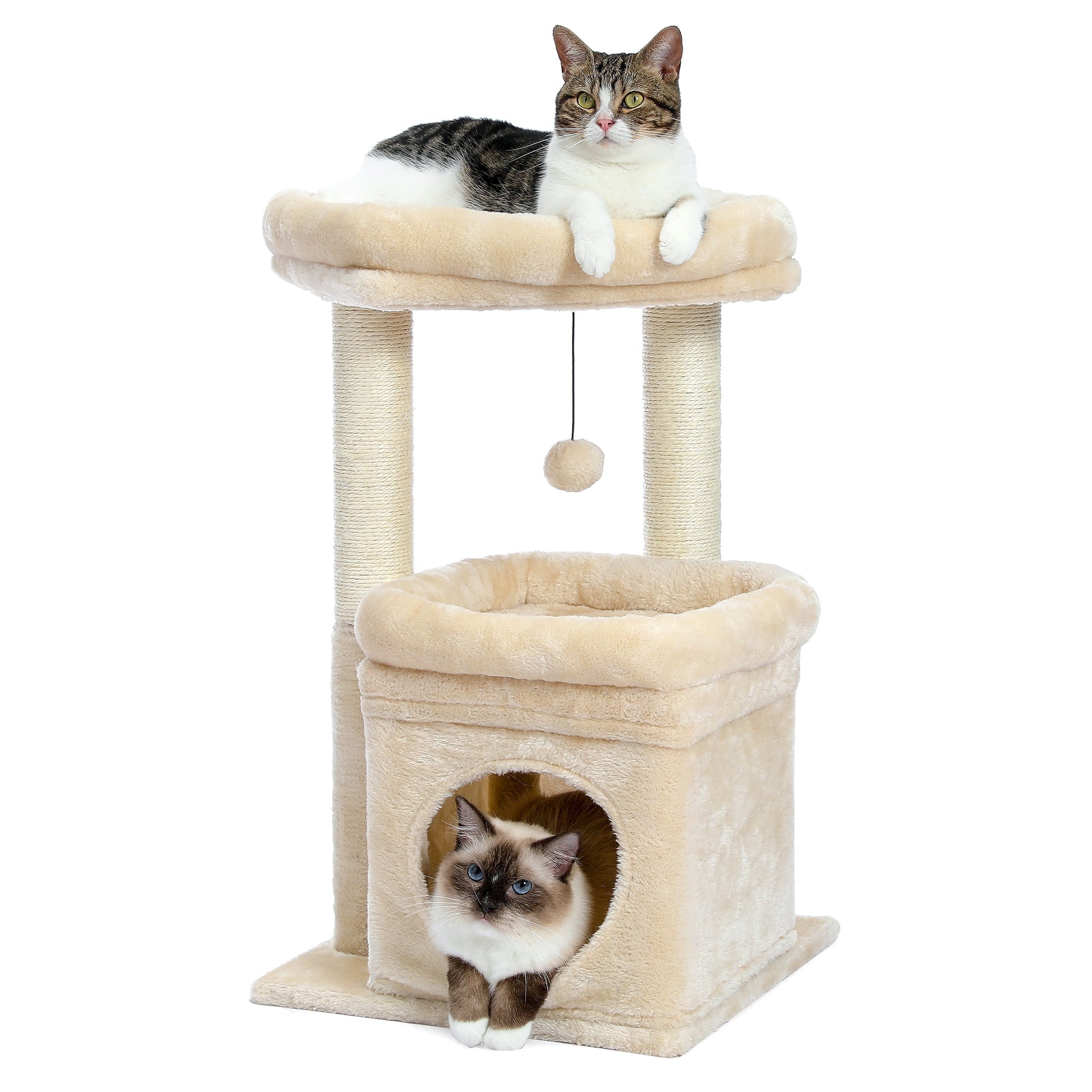 27" Plush Cat Tree with Cozy Condo, Scratching Posts & Top Perch for Medium Cats