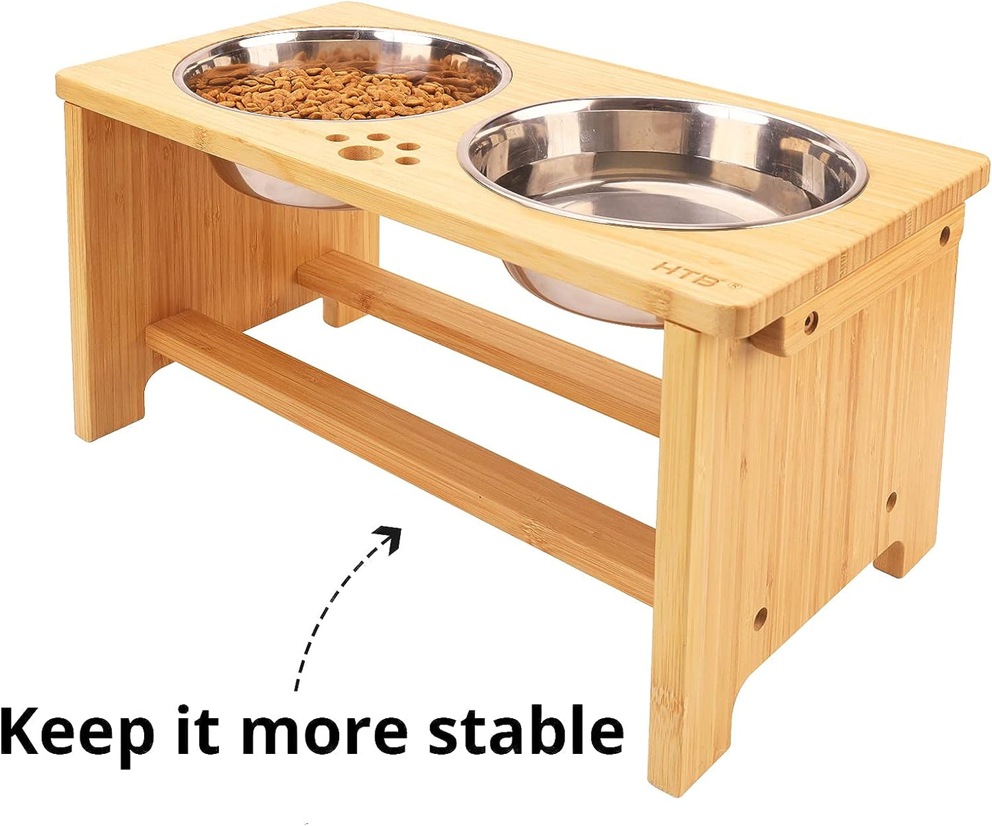 Elevated Bamboo Dog Bowl Stand with 2 Stainless Steel Bowls – Raised Pet Feeder for Small, Medium & Large Dogs