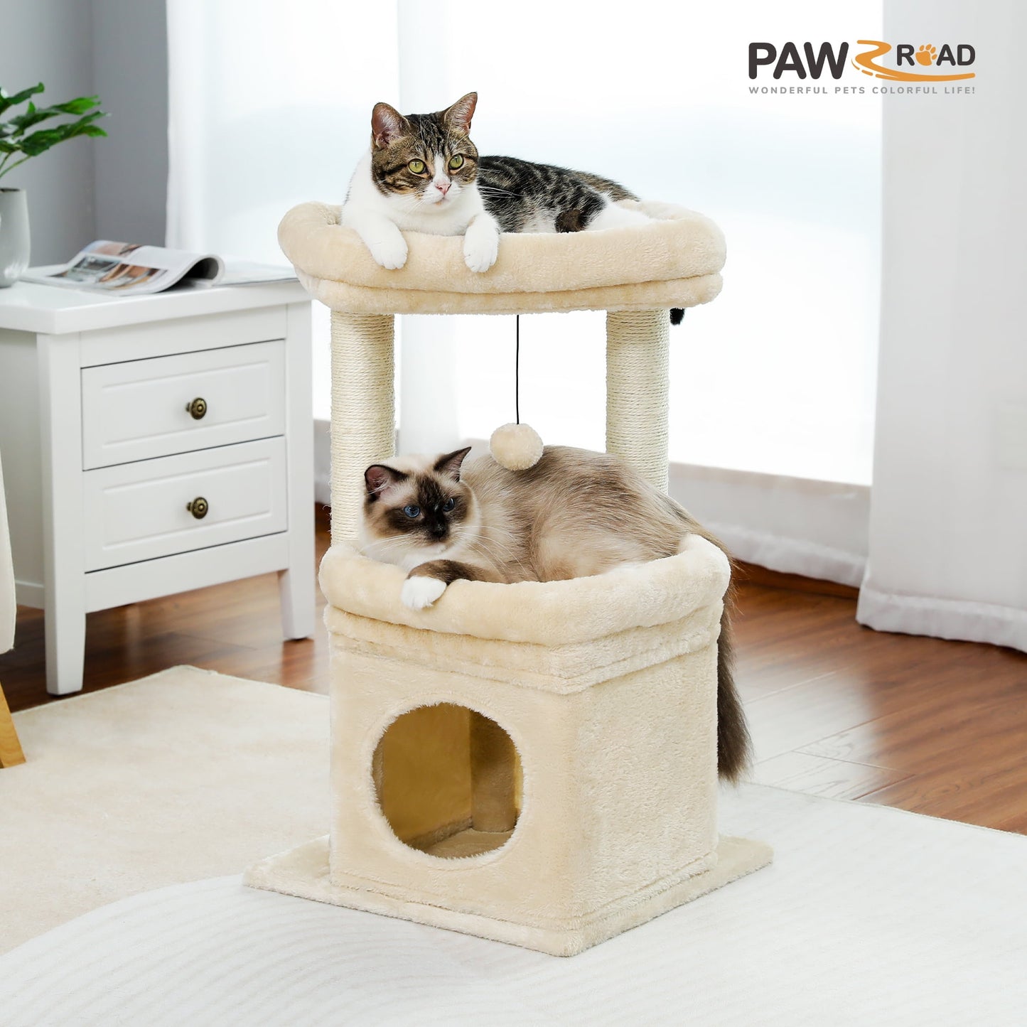 27" Plush Cat Tree with Cozy Condo, Scratching Posts & Top Perch for Medium Cats