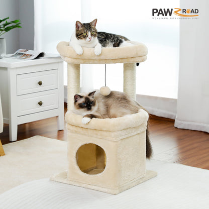 27" Plush Cat Tree with Cozy Condo, Scratching Posts & Top Perch for Medium Cats